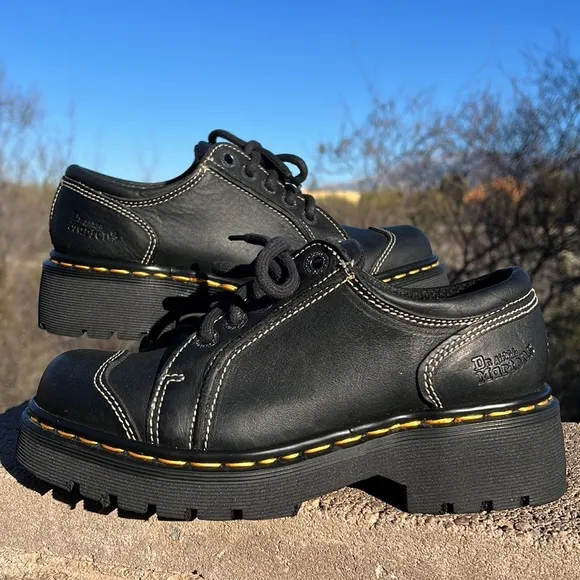 🏴󠁧󠁢󠁥󠁮󠁧󠁿 Dr. Martens MIE Black Chunky Cap Toe Platform Oxfords UK 5