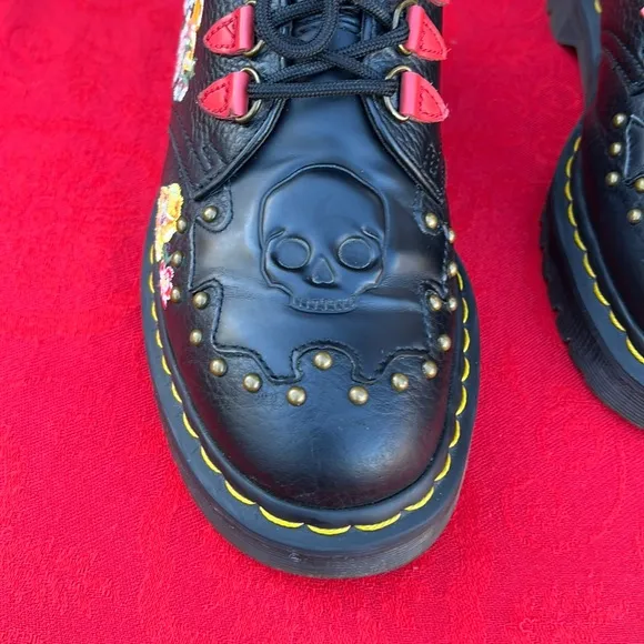 🌺 Dr. Martens Serova Rockabilly Floral Embroidered / Studded 3 Eye Oxfords