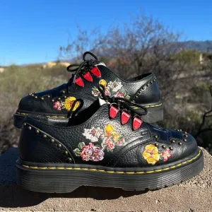 🌺 Dr. Martens Serova Rockabilly Floral Embroidered / Studded 3 Eye Oxfords