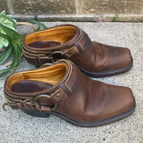 ☀️ Frye Harness Brown Leather Mules/ Clogs