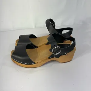 🍴 MIA black leather Mary Jane sandal peep toe clogs