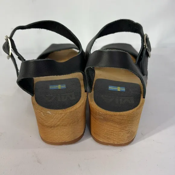 🍴 MIA black leather Mary Jane sandal peep toe clogs