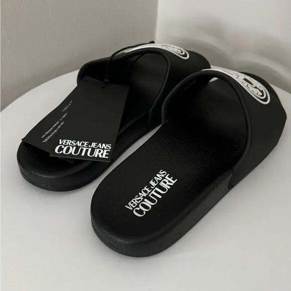 ⭕️ VERSACE JEANS Men’s Slippers Flit Flops Sandals Black Designer 43 US 10