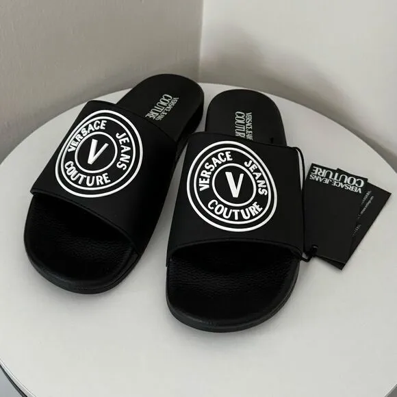 ⭕️ VERSACE JEANS Men’s Slippers Flit Flops Sandals Black Designer 43 US 10