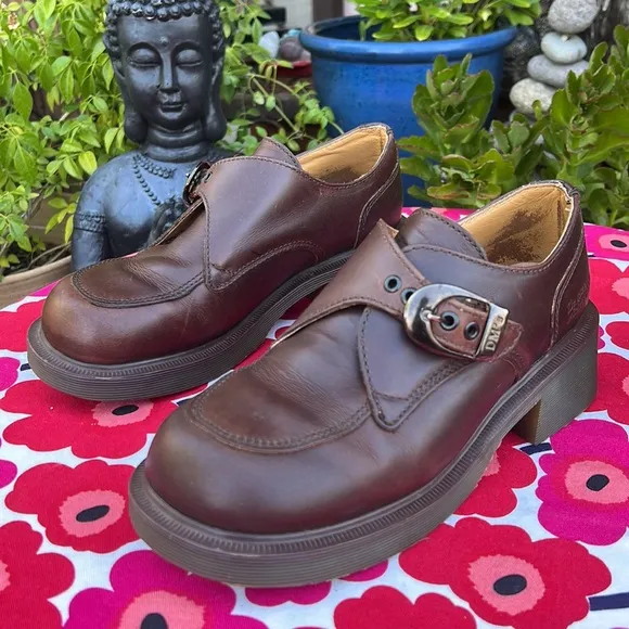 🏴󠁧󠁢󠁥󠁮󠁧󠁿 Vintage Dr. Martens MIE Chunky Heel Monk Strap Loafers UK 5