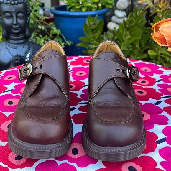 🏴󠁧󠁢󠁥󠁮󠁧󠁿 Vintage Dr. Martens MIE Chunky Heel Monk Strap Loafers UK 5