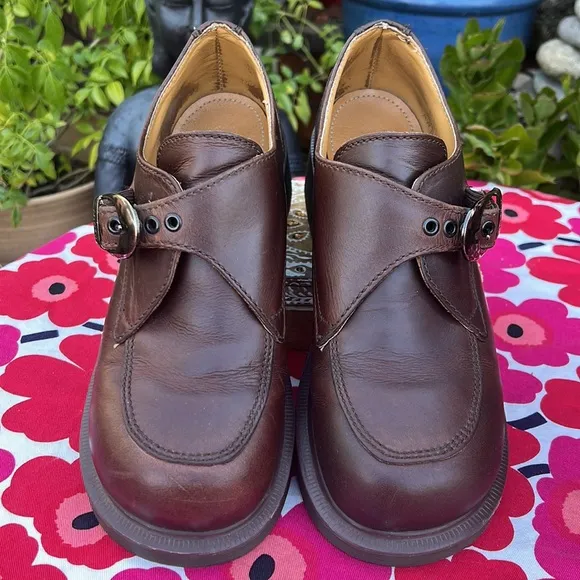 🏴󠁧󠁢󠁥󠁮󠁧󠁿 Vintage Dr. Martens MIE Chunky Heel Monk Strap Loafers UK 5