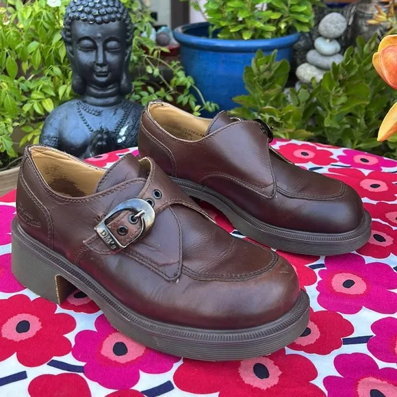 🏴󠁧󠁢󠁥󠁮󠁧󠁿 Vintage Dr. Martens MIE Chunky Heel Monk Strap Loafers UK 5