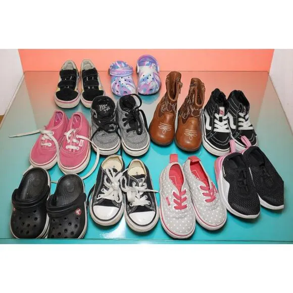 10 Pair Toddler Shoe Bundle Size 4C – Vans, Converse, Nike, Crocs, Boots, Wester