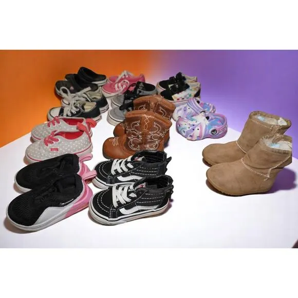 10 Pair Toddler Shoe Bundle Size 4C – Vans, Converse, Nike, Crocs, Boots, Wester