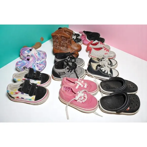 10 Pair Toddler Shoe Bundle Size 4C – Vans, Converse, Nike, Crocs, Boots, Wester
