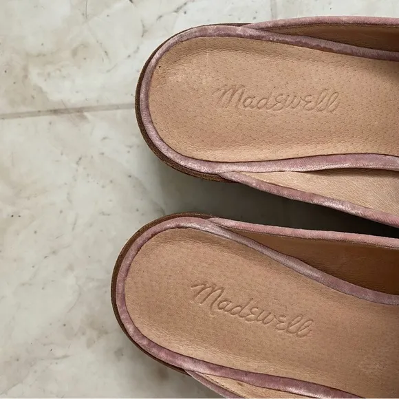 $128 Madewell The Willa Loafer Mules Slides in Pink Plush Velvet size 8