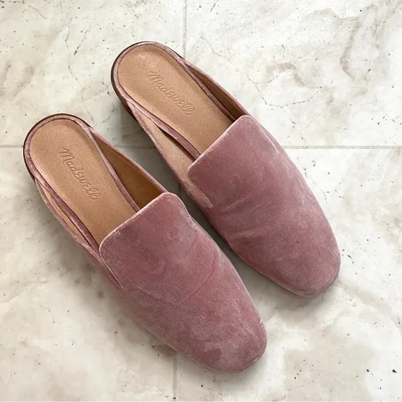 $128 Madewell The Willa Loafer Mules Slides in Pink Plush Velvet size 8