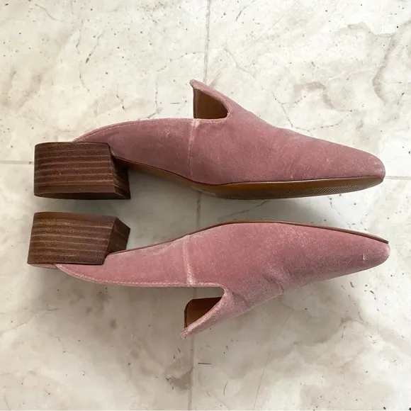 $128 Madewell The Willa Loafer Mules Slides in Pink Plush Velvet size 8