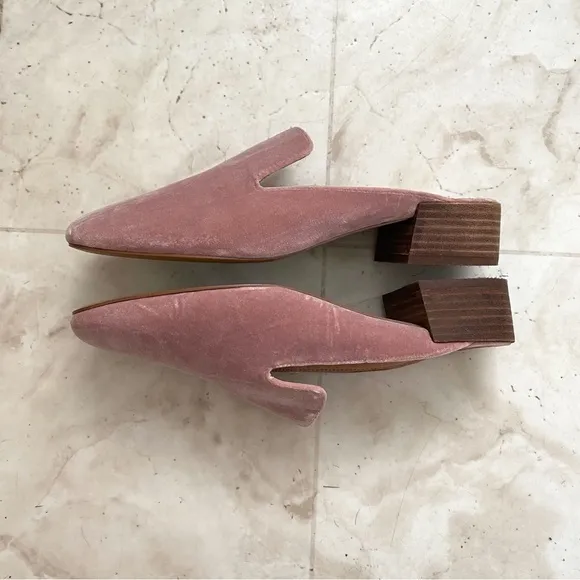 $128 Madewell The Willa Loafer Mules Slides in Pink Plush Velvet size 8