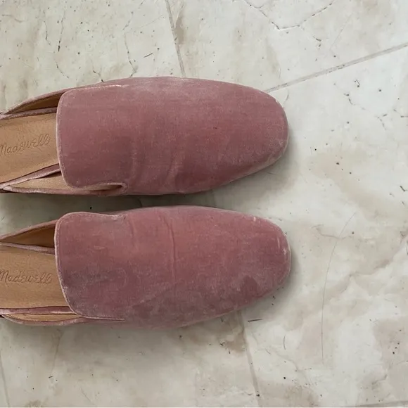 $128 Madewell The Willa Loafer Mules Slides in Pink Plush Velvet size 8