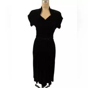 1940s Vintage Black Velvet Dress Hollywood Regency Pin Up Girl Rockabilly Small