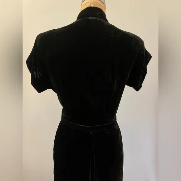 1940s Vintage Black Velvet Dress Hollywood Regency Pin Up Girl Rockabilly Small