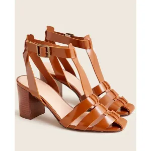 $195 J.Crew Shiny Spazzolato Leather Fisherman Block Heel Pumps Sandals size 8