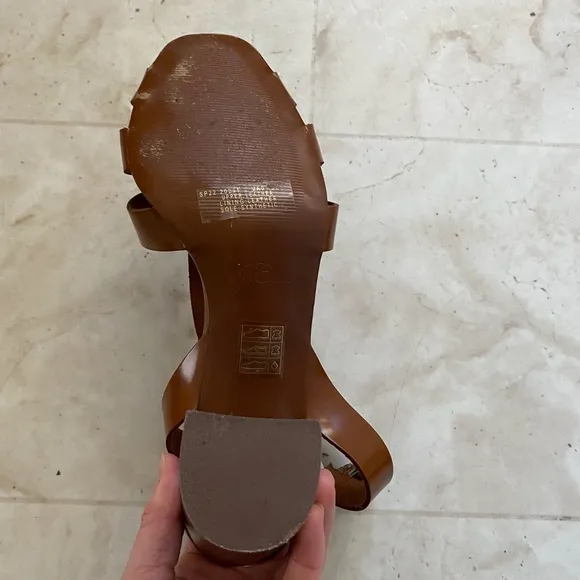 $195 J.Crew Shiny Spazzolato Leather Fisherman Block Heel Pumps Sandals size 8