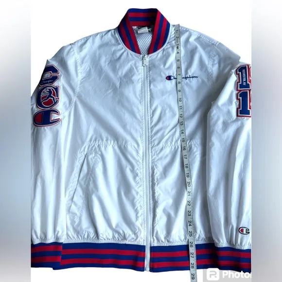 1999 Champion Track and field Rochester NY White Red Baseball Jacket Size Large