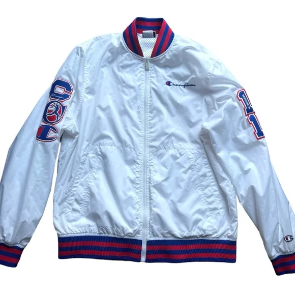 1999 Champion Track and field Rochester NY White Red Baseball Jacket Size Large