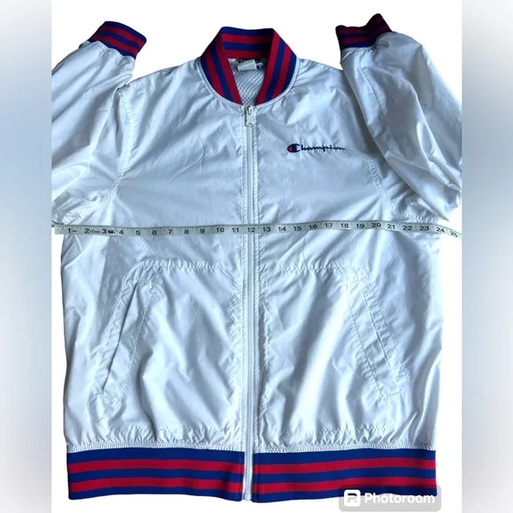 1999 Champion Track and field Rochester NY White Red Baseball Jacket Size Large