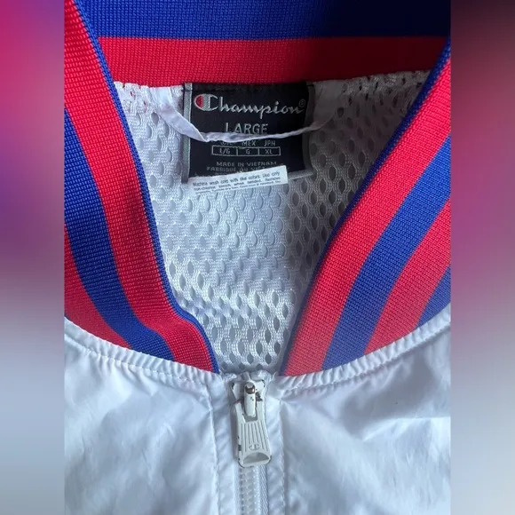 1999 Champion Track and field Rochester NY White Red Baseball Jacket Size Large