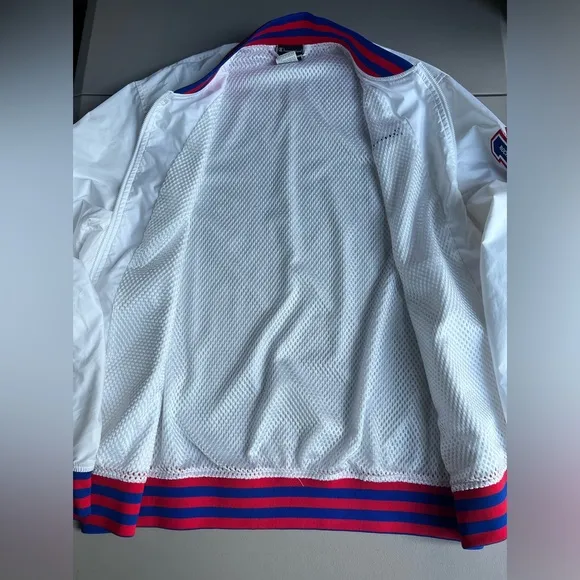 1999 Champion Track and field Rochester NY White Red Baseball Jacket Size Large