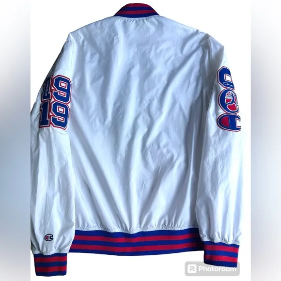 1999 Champion Track and field Rochester NY White Red Baseball Jacket Size Large