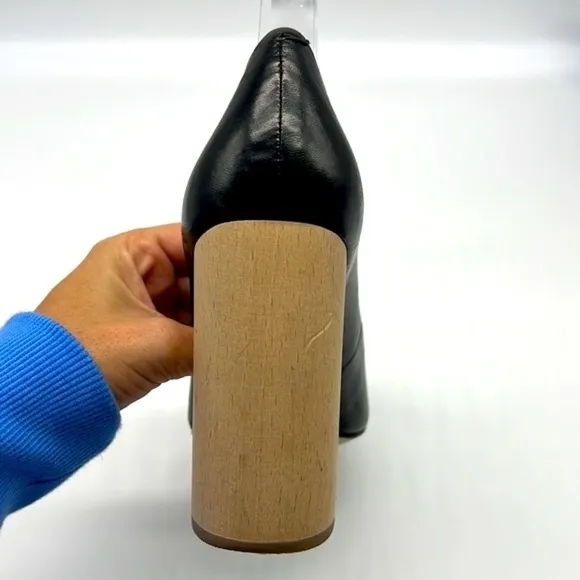 1.State - Black Leather Pointed Toe Wood Block Heels Size 8