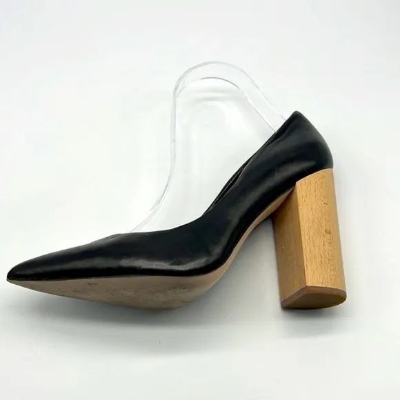 1.State - Black Leather Pointed Toe Wood Block Heels Size 8