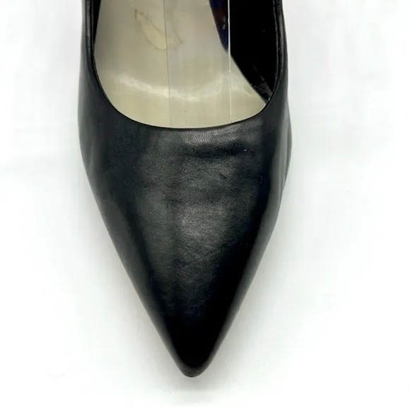 1.State - Black Leather Pointed Toe Wood Block Heels Size 8