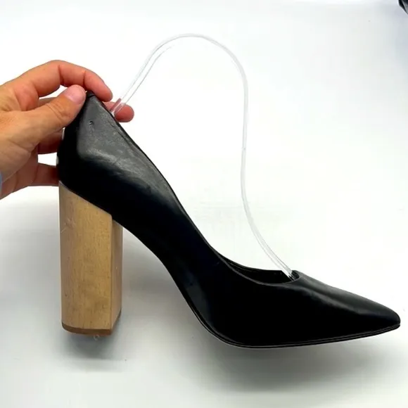1.State - Black Leather Pointed Toe Wood Block Heels Size 8