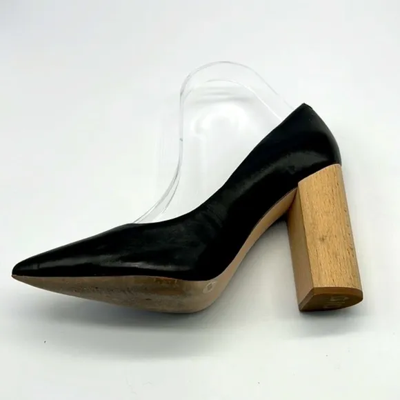 1.State - Black Leather Pointed Toe Wood Block Heels Size 8