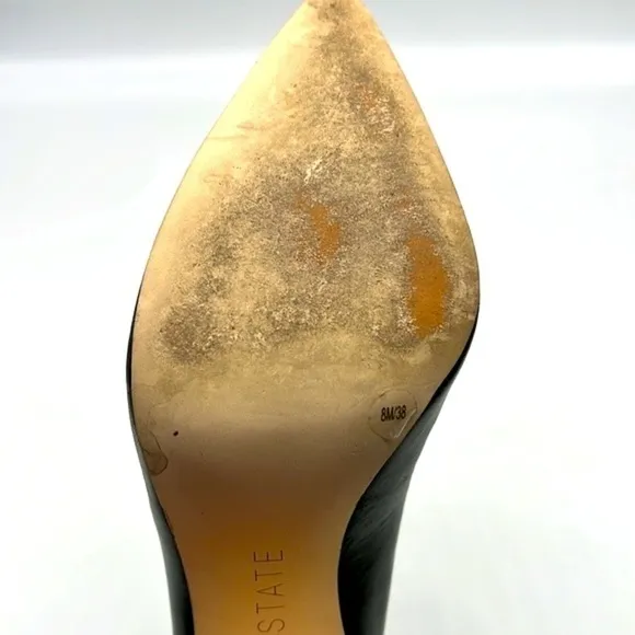 1.State - Black Leather Pointed Toe Wood Block Heels Size 8