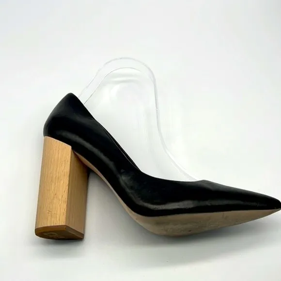 1.State - Black Leather Pointed Toe Wood Block Heels Size 8