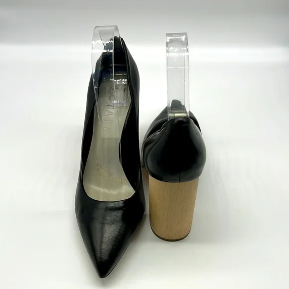 1.State - Black Leather Pointed Toe Wood Block Heels Size 8