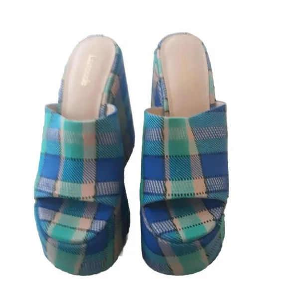 $330 Larroude Revolve Wanda Plaid Chunky Platform Heels 6.5