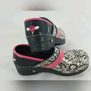 36 Koi By Sanita White Floral Black &amp;Pink  Closed Clogs Comfort Mules Shoes US