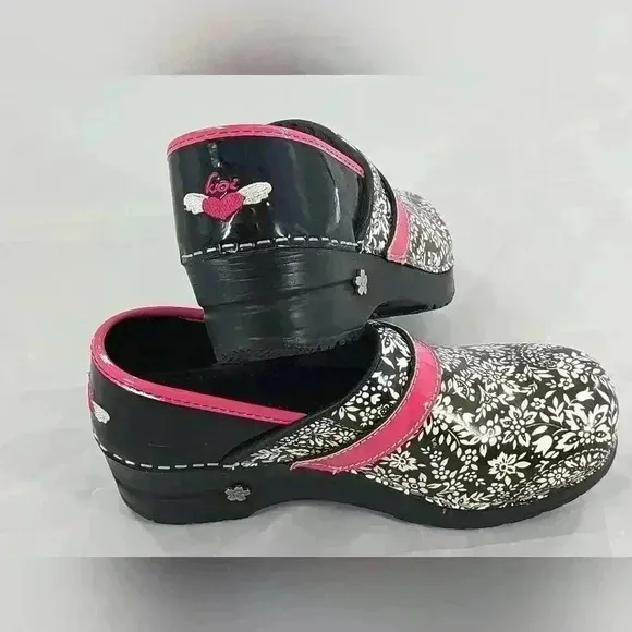 36 Koi By Sanita White Floral Black &amp;Pink  Closed Clogs Comfort Mules Shoes US