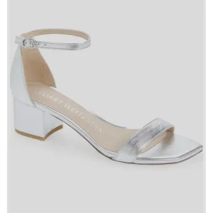 $395 Stuart Weitzman Simplecurve Silver Metallic Classic Block Heels Sz 7.5