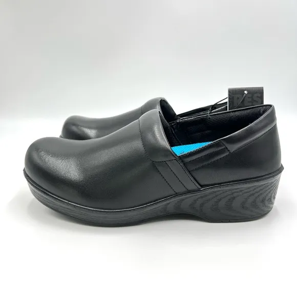 7.5W 7.5 WIDE WIDTH Dr Scholls Women's Black Leather Dynamo Work Shoes Clogs