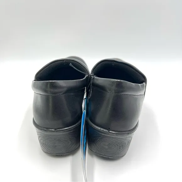 7.5W 7.5 WIDE WIDTH Dr Scholls Women's Black Leather Dynamo Work Shoes Clogs