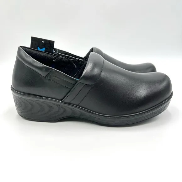 7.5W 7.5 WIDE WIDTH Dr Scholls Women's Black Leather Dynamo Work Shoes Clogs