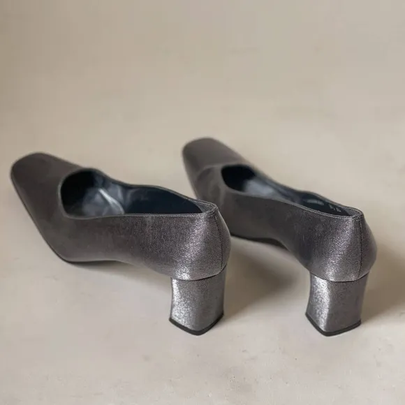 90s Vintage Stuart Weitzman Silver Metallic Block Heels Size 7.5