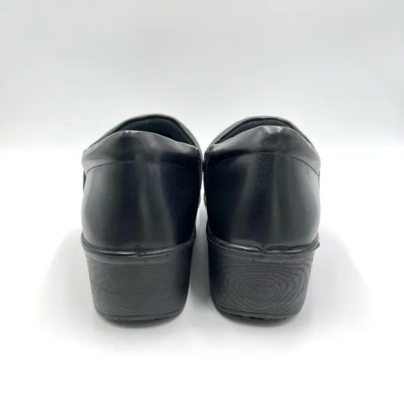 9W 9 W WIDE WIDTH Dr Scholls Women's Black Leather Dynamo Work Shoes Clogs