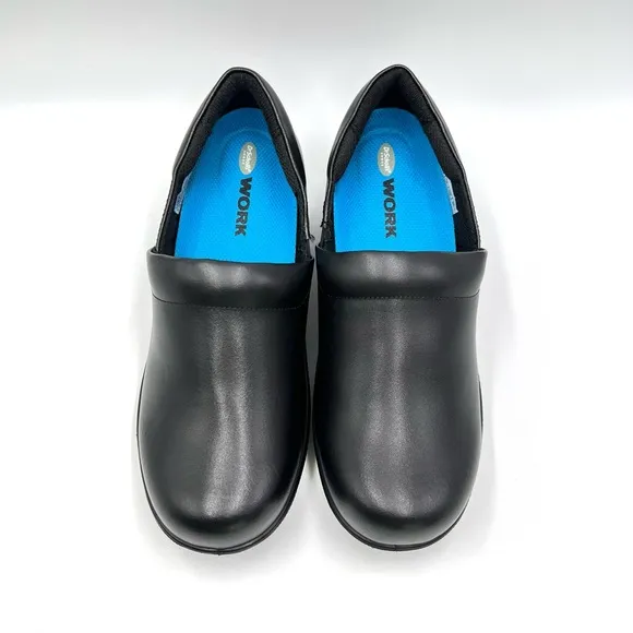 9W 9 W WIDE WIDTH Dr Scholls Women's Black Leather Dynamo Work Shoes Clogs
