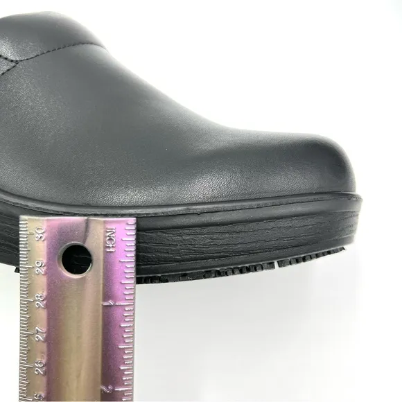 9W 9 W WIDE WIDTH Dr Scholls Women's Black Leather Dynamo Work Shoes Clogs