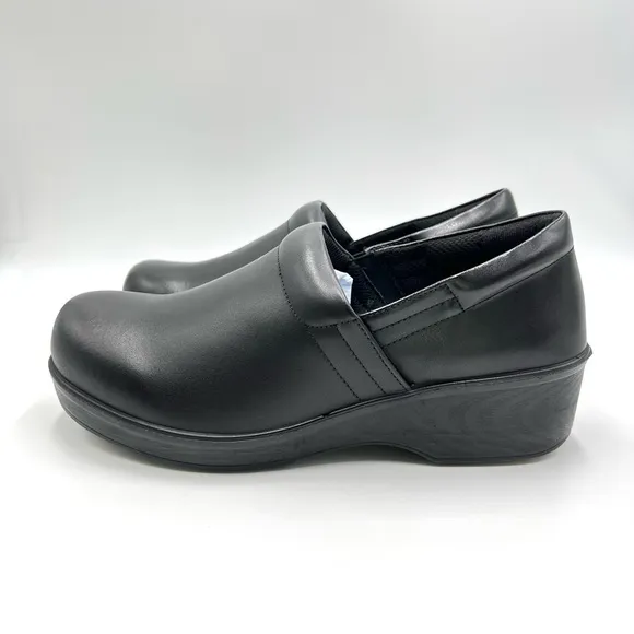 9W 9 W WIDE WIDTH Dr Scholls Women's Black Leather Dynamo Work Shoes Clogs